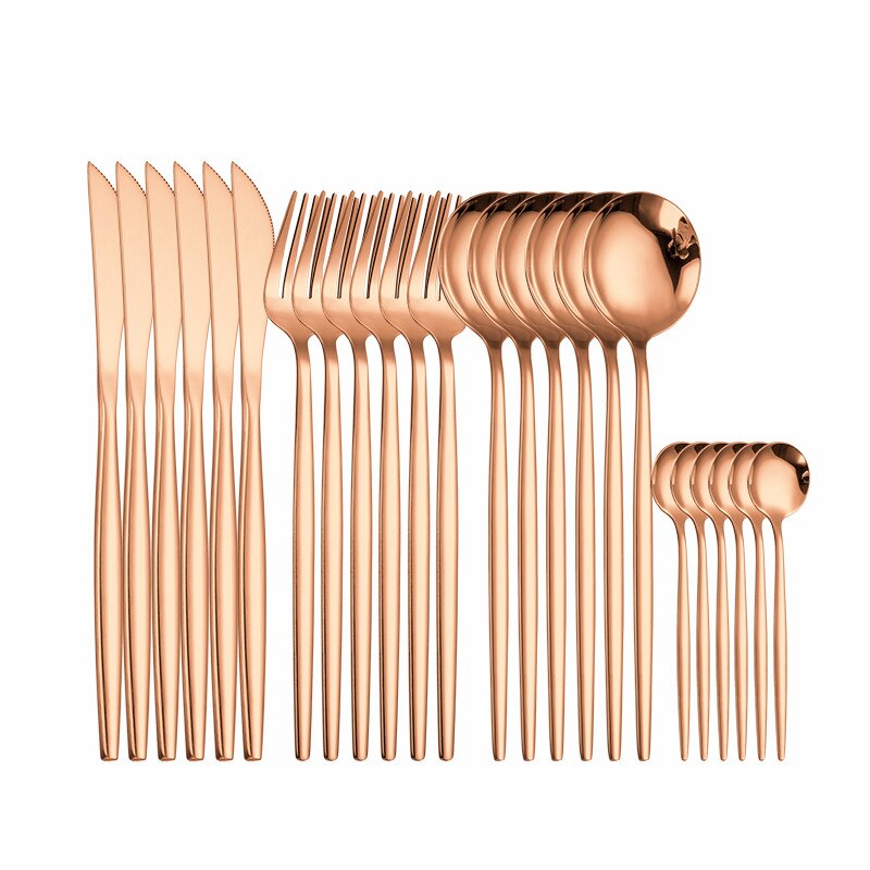 Gold Cutlery Tableware 24 Piece Knife Fork Spoon Set Polishing Flatware Forks Spoon Set Stainless Steel Cutlery Dinnerware Sets: rosegold 6sets