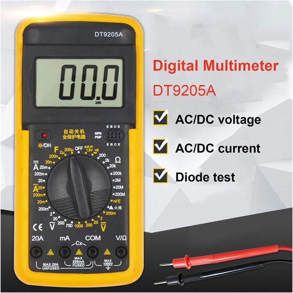 Dt9205a håndholdt digitalt multimeter 1999 tæller ac/dc spændingsstrømmodstandsmåler kapacitans test diode tester