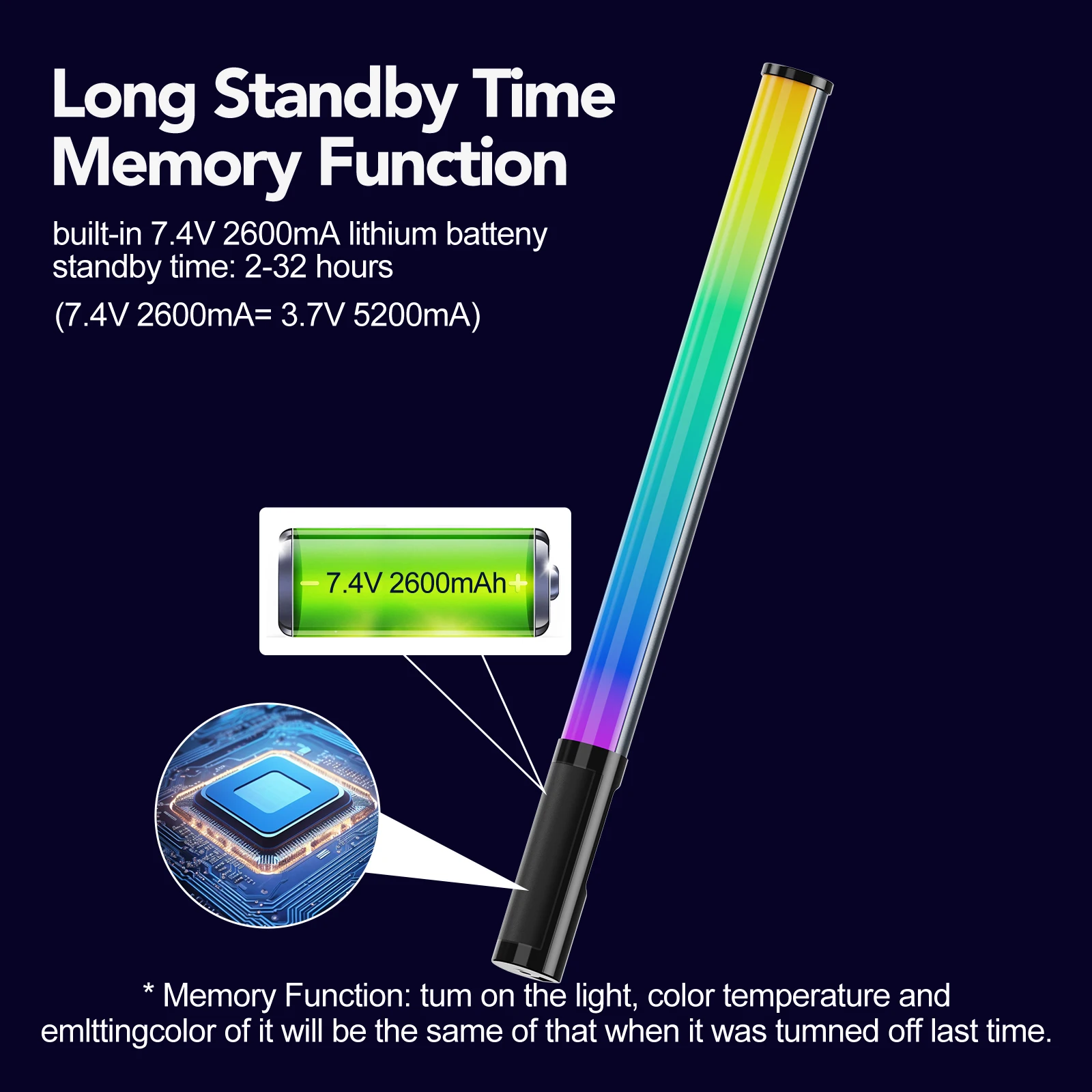 Rgb-fotografielichtstaaf, handzame led-videolichtstick 2700k-9900k ° kleuren 360 2600 mah oplaadbare batterij en app-afstandsbediening.
