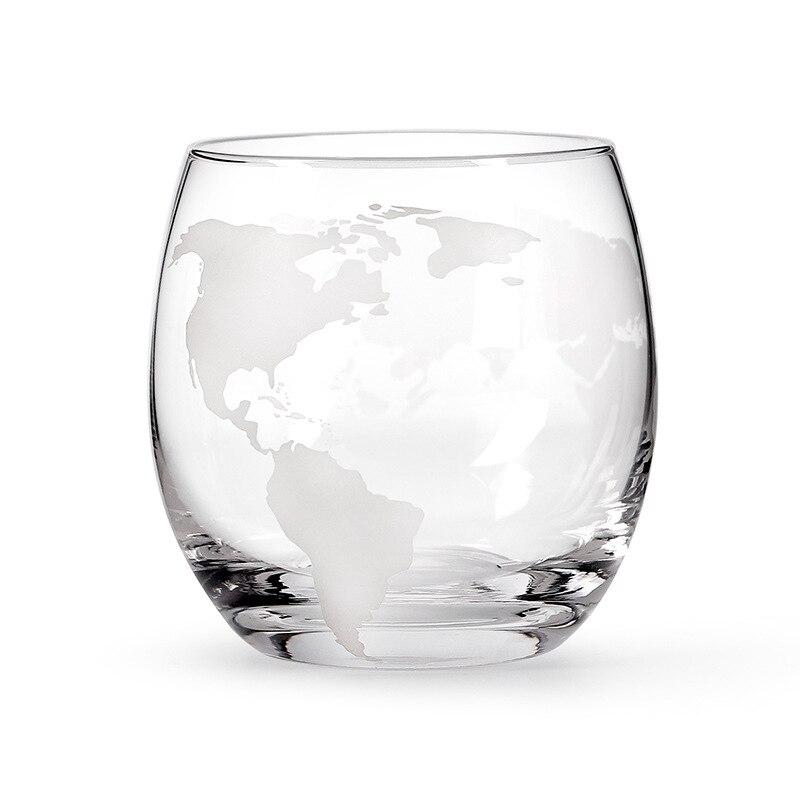 Carafe de de Globe gravé avec le verre gravé de boule pour le whisky de liqueur Bourbon QP2: earth illustration c