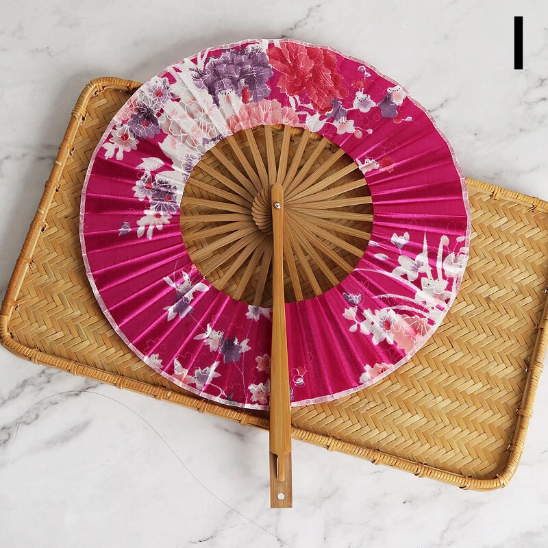Japanese Sakura Flower Folding Hand Fan Round Circle Party Decor Wedding Hand Held Women Photo Prop Tool Art Craft: I
