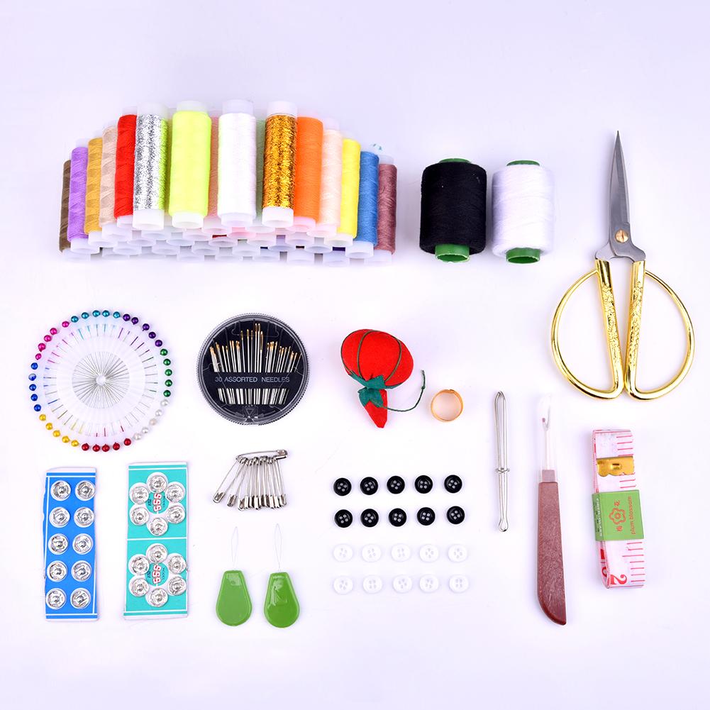 Sömkit låda korg, trä hand hem sy reparation verktygssats, nybörjare universal sy kit tillbehör för kvinnor, män, vuxna, barn