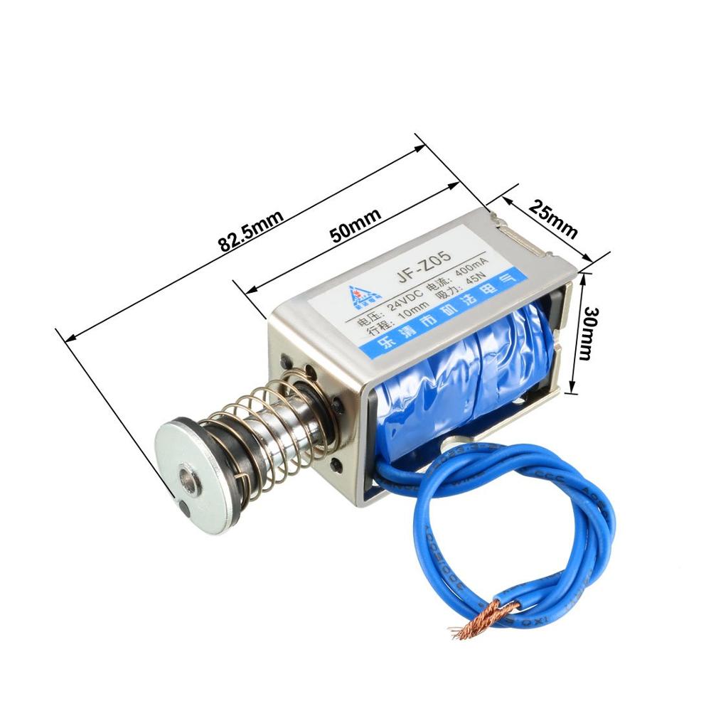 JF-Z05 Solenoid Electromagnet DC12V/24V 400mA 10mm Stroke 45N 4.5Kg 9.9LB Force Open Frame Type