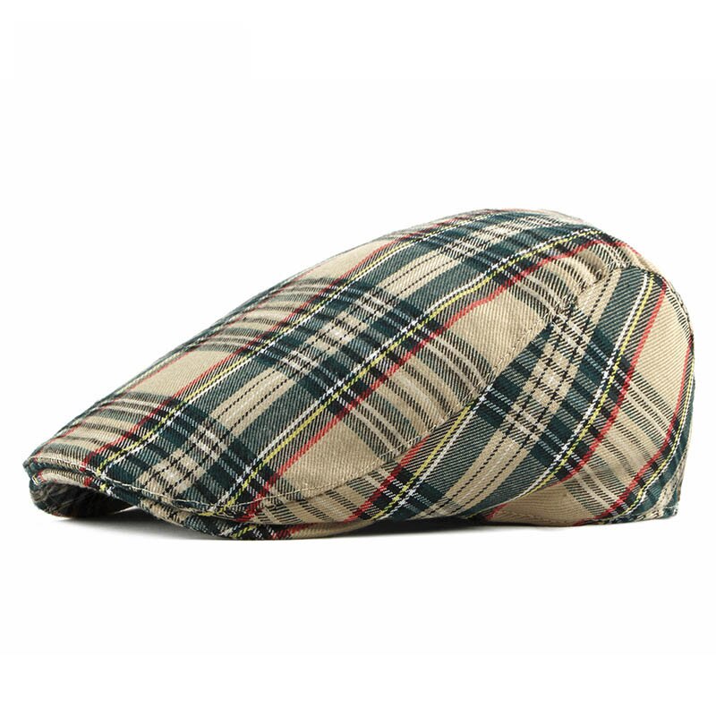 Gorro Formal informal de algodón para hombre y mujer, Boina clásica a cuadros, color verde y rojo, Estilo Vintage, para verano, FS: Khaki Beret