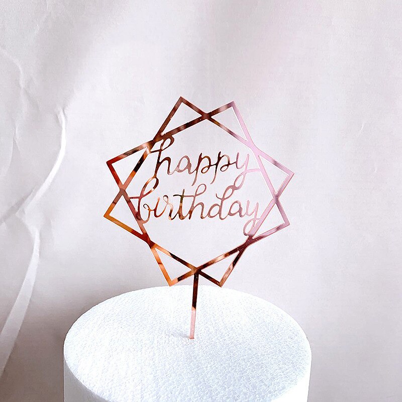 1 Piece Acrylic Cake Topper Rose Gold Cake Topper Happy Birthday Party Year Decoration Family Party Supplies Cake Topper
