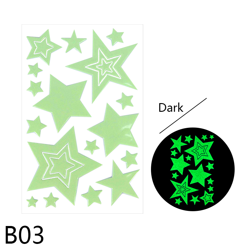 Luminous Stars Moon Wall Stickers Fluorescent Glow In The Dark for Kids Bedroom Baby Nursery Home Ceiling Decoration Wall Decals: B03
