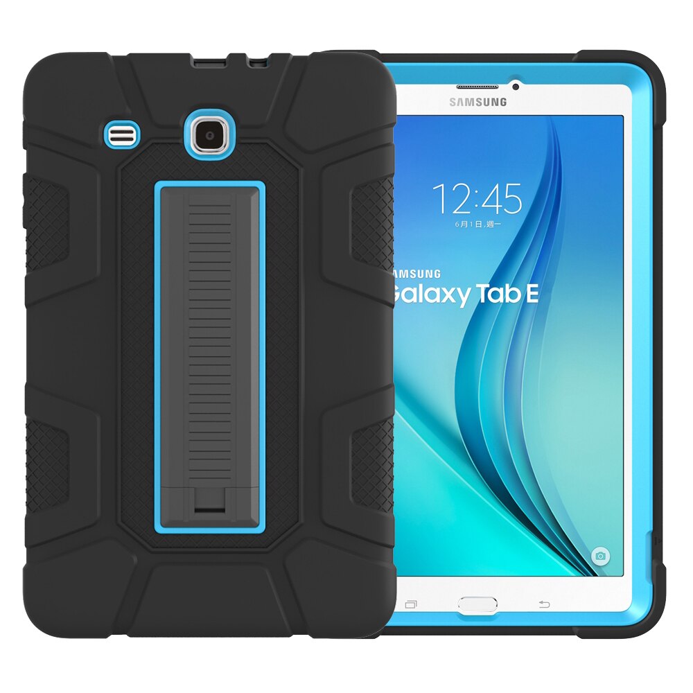 Voor Samsung Galaxy Tab E 9.6 inch T560 T561 Case Kinderen Veilig PC Silicon Hybrid Anti-fall Shockproof Stand tablet Cover: Black - Blue
