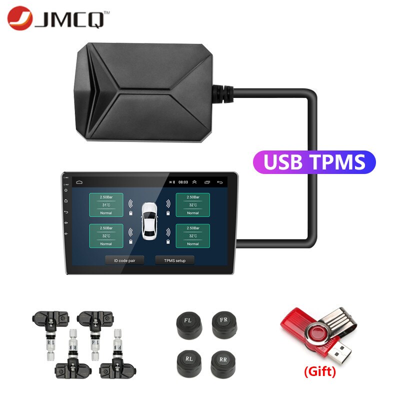 JMCQ USB TPMS Tire Pressure Monitoring System Display Alarm System 5V