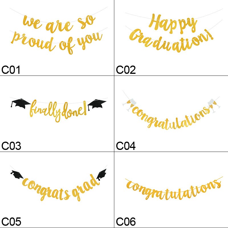 Graduation Banners Gold Paper Letter Flags Bunting Paper Garland for Gratuation Party Decoration Congrats Grad Congratulations