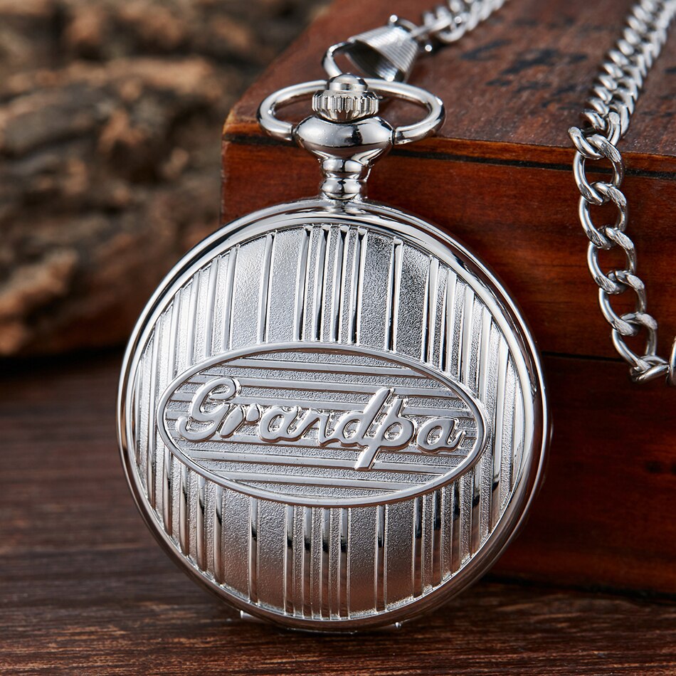 Opa gegraveerd quartz zakhorloge lichtgevend vintage zilveren gouden fob ketting heren opa's beste klok relogio de bolso