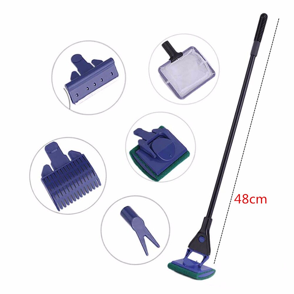 5 in 1 Aquarium Tank Complete Clean Set Fish Net Gravel Rake Algae Scraper Fork Sponge Brush Glass Aquarium Cleaner Tool Kit: putongkuan / 1 unit