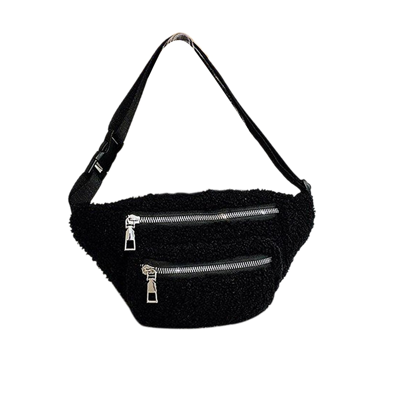 Riñonera de Color sólido para mujer, bolso cruzado de felpa, suave, con forro polar, a la , ,: Negro
