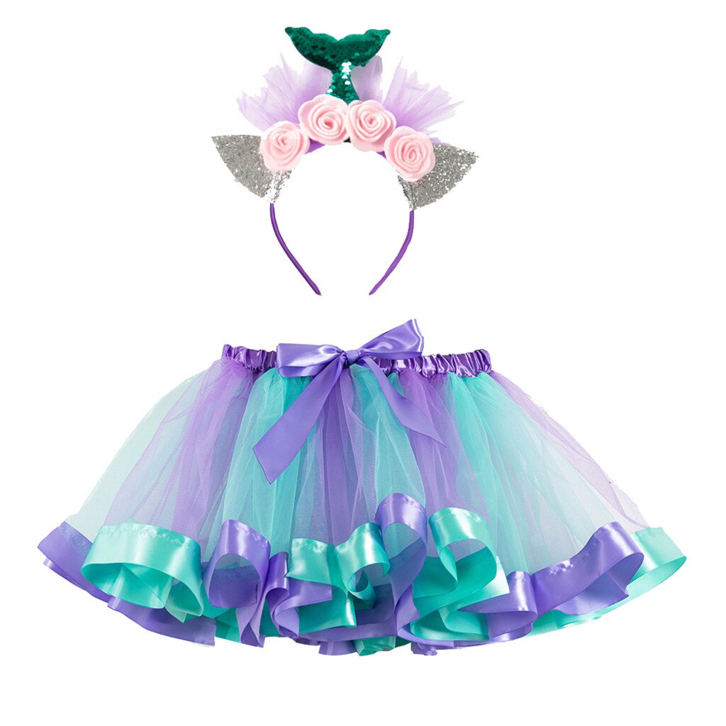 Tutu Rok Kids Meisje Rokken Party Dance Ballet Kostuum Meisje Kleding Kind Meisje Mesh Prinses Rokken + Floarl Hoofdband Set: Green / L