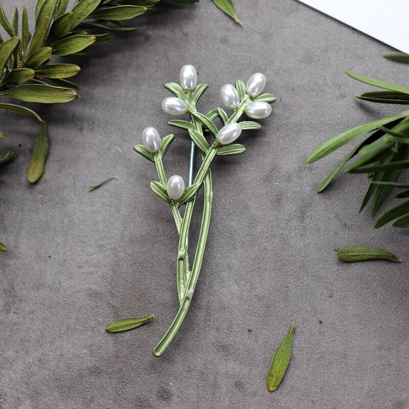 HUANZHI Vintage émail vert couleur plante perles broche arbre Lotus feuille myrtille fleur bambou broche pour femmes bijoux: 8