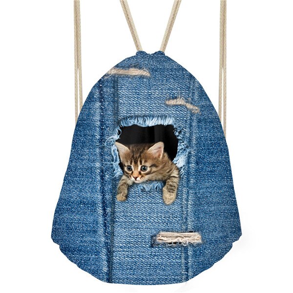 FORUDESIGNS Kleine Frauen Kordelzug Nette 3D Cowboy Haustier Katze Hund Kinder Schule Rucksack Männer Tasche Mochila mujer: H315Z3