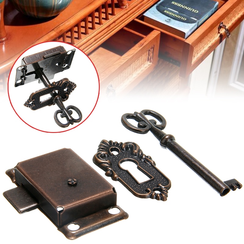 1PC Antique Lock Drawer Cabinet Cabinet Door Lock Set with Key Wardrobe Cupboard Lock for Furniture Kitchen Replacement
