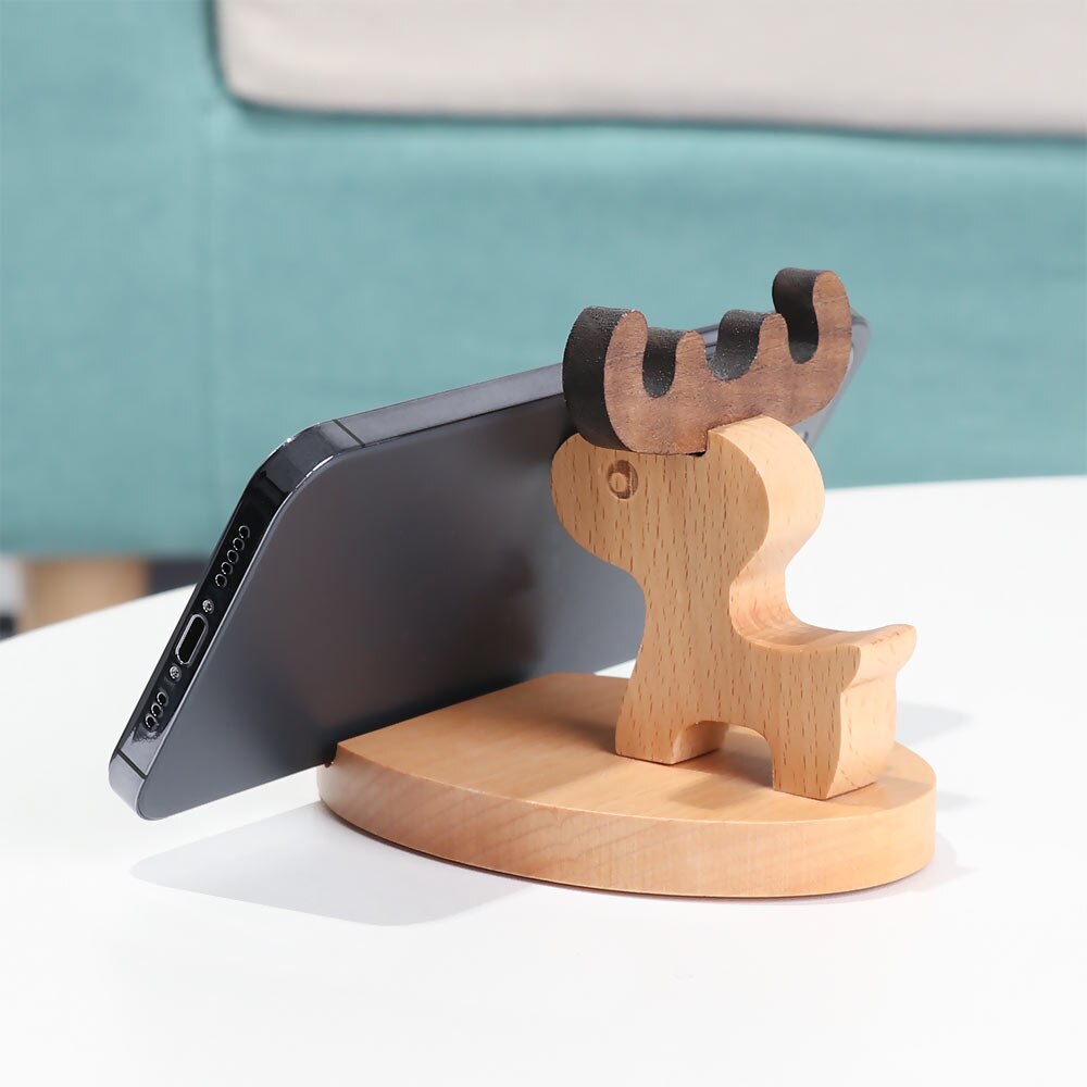 Solid Wood Animal Bracket Phone Holder Desk Stand Foldable Desk Holder Stand Car Home Mount Bracket