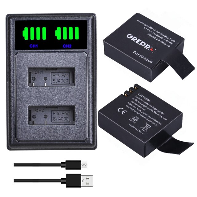 4x SJ4000 PG1050 bateria + typu c doprowadziło podwójna ładowarka dla SJCAM sj4000 sj5000 j7000 sj8000 sj9000 4K M10 EKEN H8 H8R H9 A80 A70 A60: 2B z ładowarka