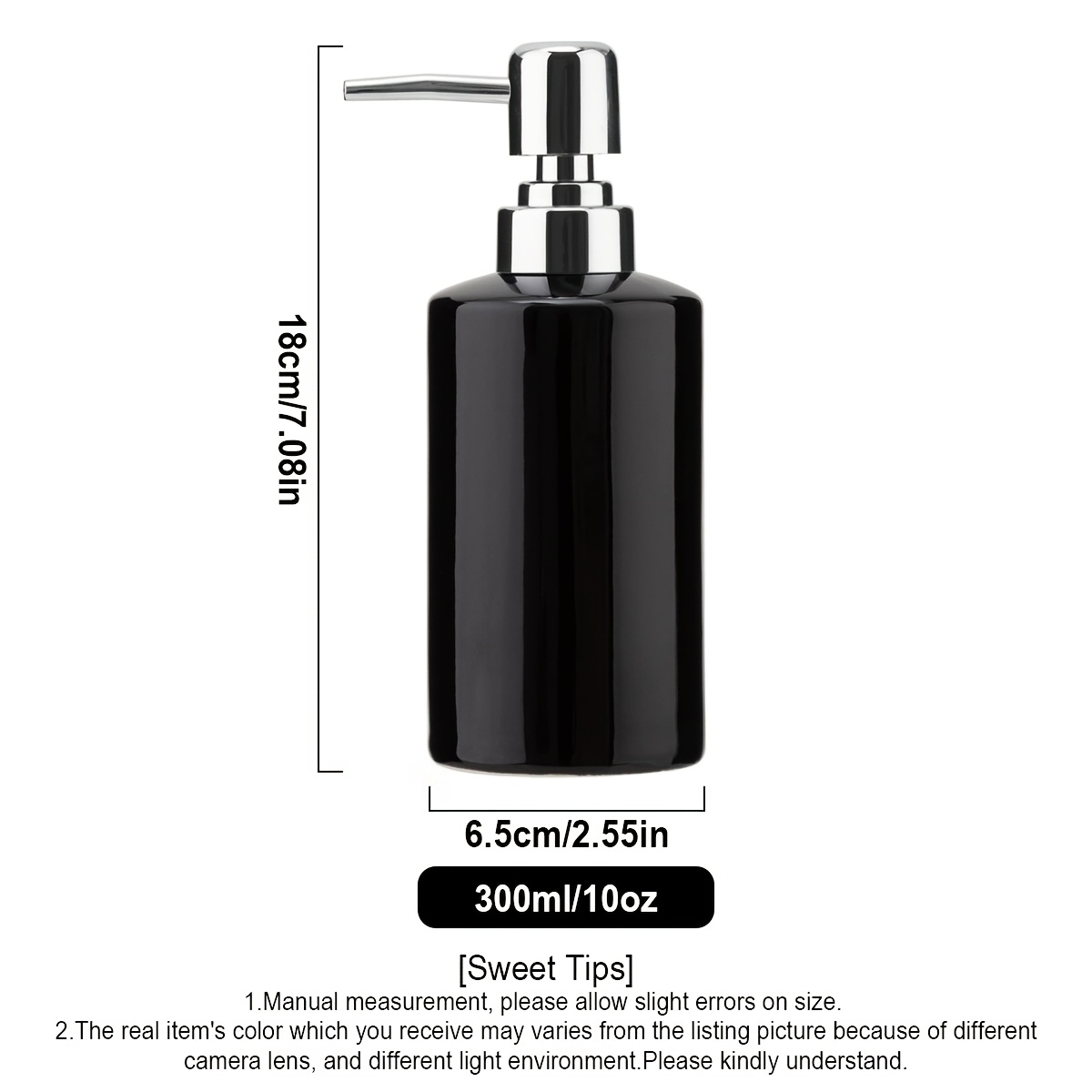 1Pc Zeepdispenser, 300 ml/10 oz keramische pompdispenser voor vloeibare zeep, hervulbare afwasmiddeldispenser voor keuken, badkamer, wasruimte