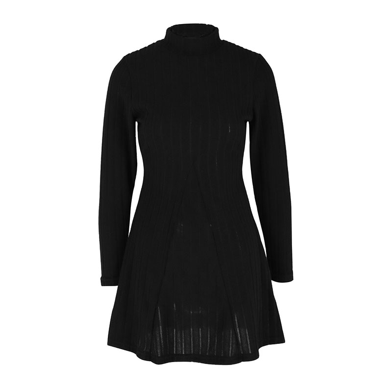 Robe trapèze noire sexy pour femme, col mi-haut, manches longues, mince, décontracté, club, fête, dame, automne,