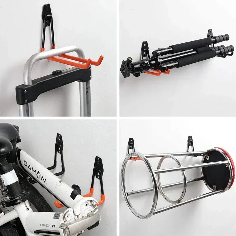 Ganchos para colgar bicicletas, gancho de Metal resistente, organizador de garaje, montaje en pared, gancho de almacenamiento antideslizante, escaleras, herramienta de jardín