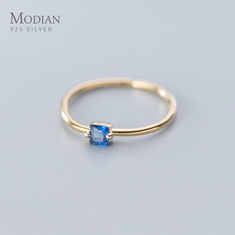 Modian Vintage Navy Blue Crystal Open Gratis Grootte Ring Voor Wome 925 Sterling Zilver Goud Kleur Simple Wedding Ring Fijne sieraden