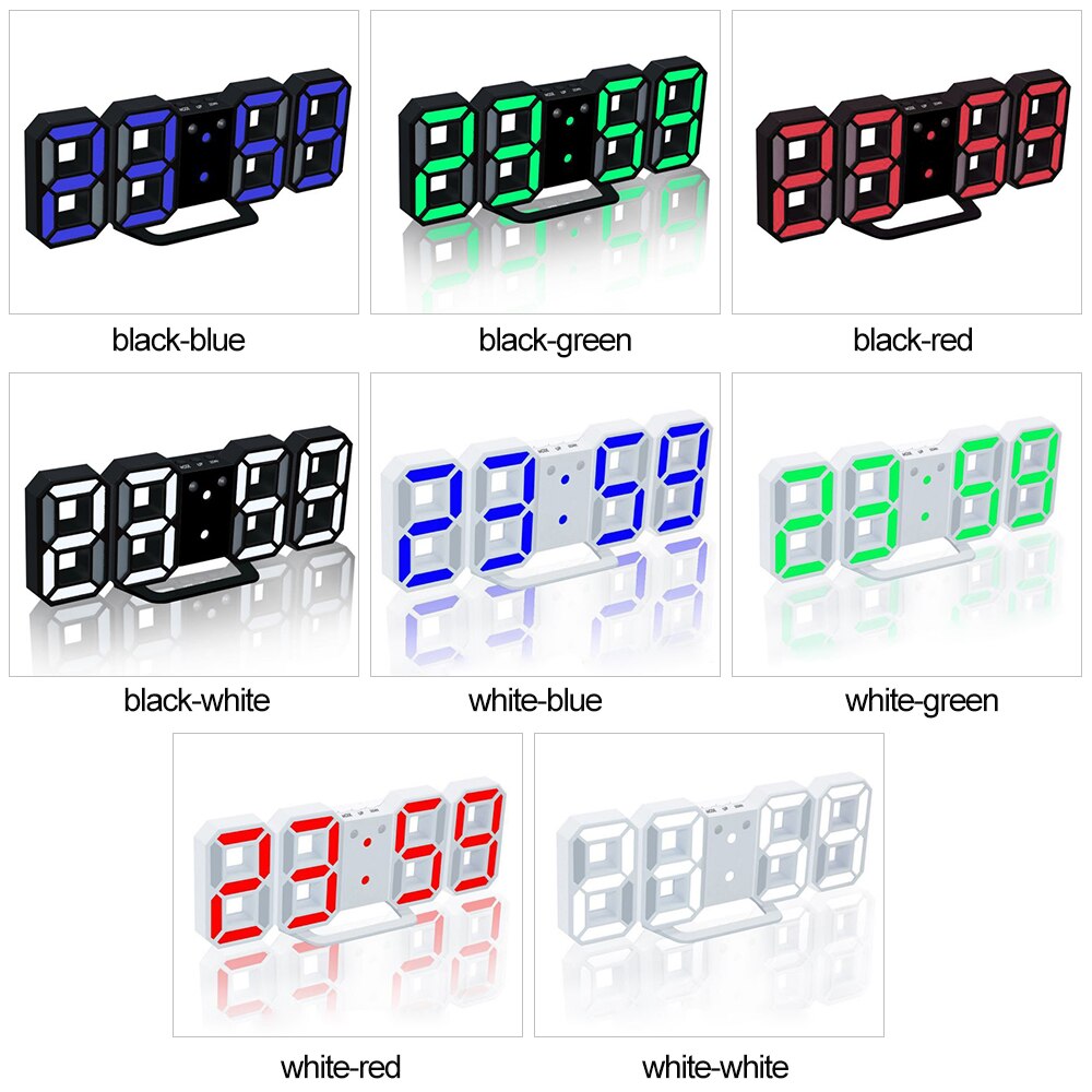 3D Led Digitale Klok Alarm Horloge Glowing Night Modus Elektronische Tafel Klok 24/12 Uur Display Wekker Muur Opknoping