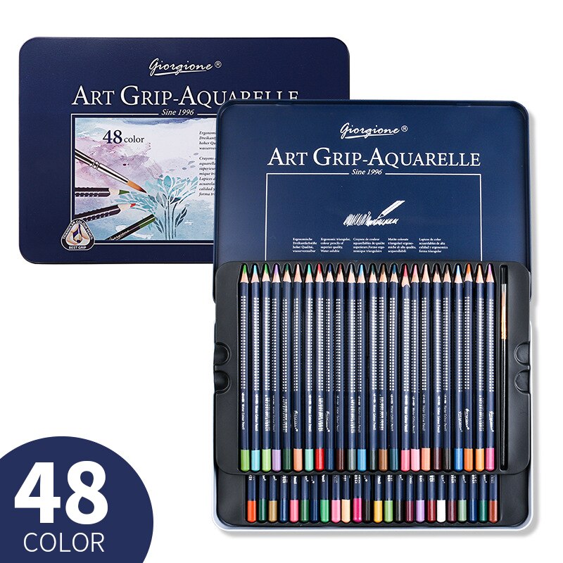 GIORGIONE 72 Color Water Soluble Colored Pencil Set Wooden Triangle Pen Body Thick Lead Artist Drawing Watercolor Paint Supplies: 48 Colors
