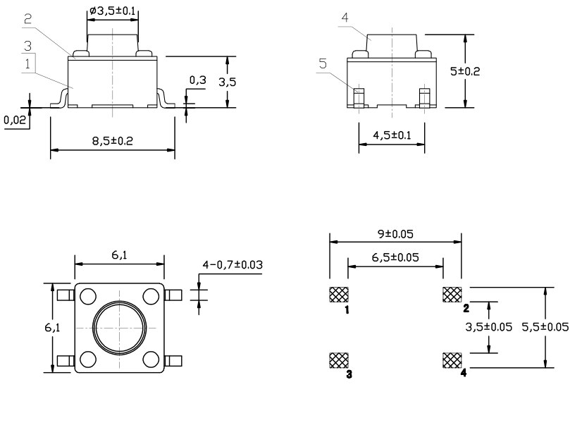 Taping 6*6*5 Key switch Tact switch Micro switch 6*6*5MM Four-pin patch