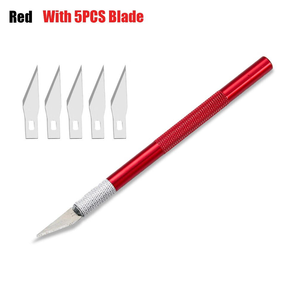 DIY Art Cutting Tool Craft Cutting Kinfe with Blade Safety Cutter Paper Knife with 5pcs Blades Cutting Pen Metal Engraving Pen: red 1 set