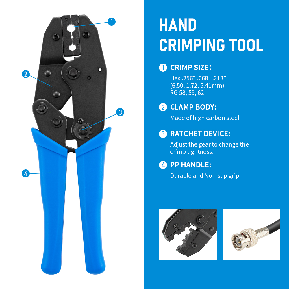 LMR400 Crimper Pliers Hand Crimping Tool for RG8 RG178 RG316 RG174 LMR400 0.429" 0.128" 0.100: dark blue