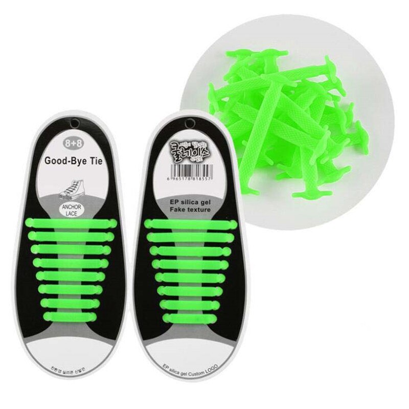 Cordones elásticos de silicona para zapatos, accesorios creativos de goma de encaje Unisex, 16 unids/lote: green