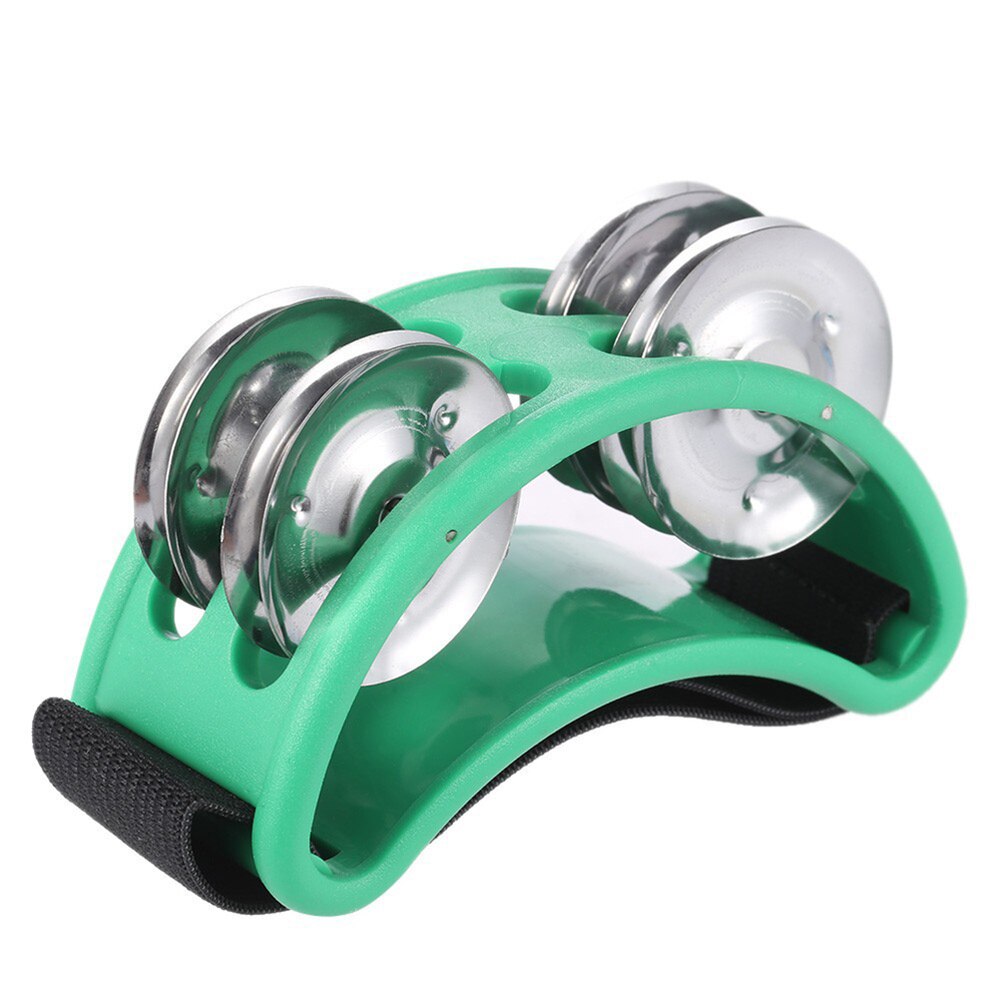 Foot Tambourine Percussion Musical Instrument With Metal Jingle Bells (Black): Green