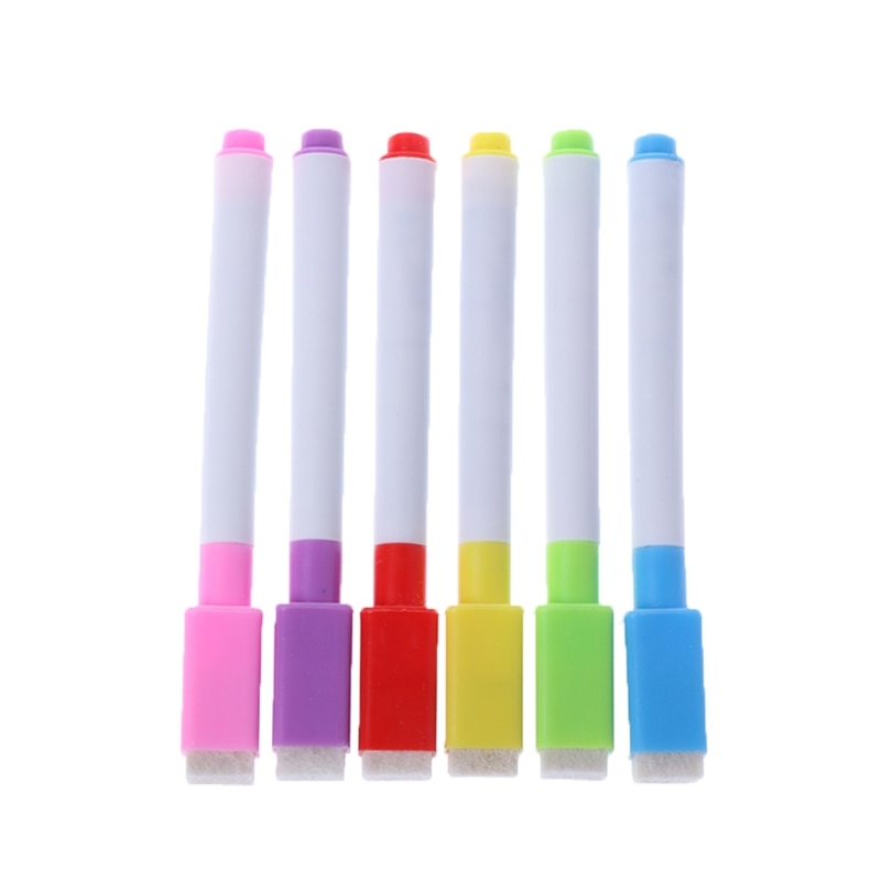 6 Stks/set Magnetische Whiteboard Pen Uitwisbare Droog White Board Markers Magneet Ingebouwde Gum Kantoor Schoolbenodigdheden