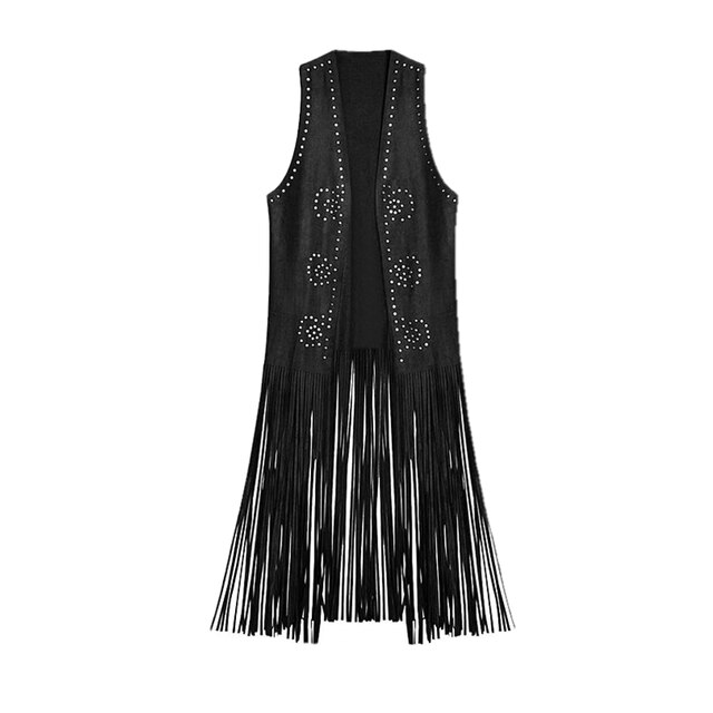 Colete feminino casaco de veludo nova mulher colete casaco de camurça étnica sem mangas borlas franjas coletes cardigan roupas femininas: diamonds black