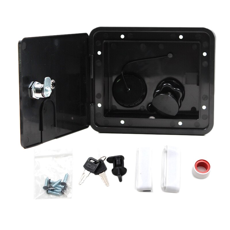 193X164.5 mm RV Hatch Cover Accessories Lockable Water Inlet Parts with Keys Square Threaded Fill Dish for Rv Trailer (Black)