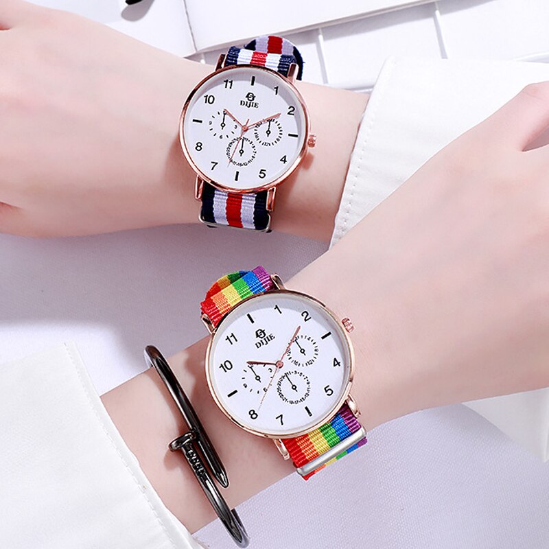 neue Armband Uhr Für Frauen Textil Regenbogen Strap Quarz Damen Armbanduhren Modische frauen Kleid Uhr SB019