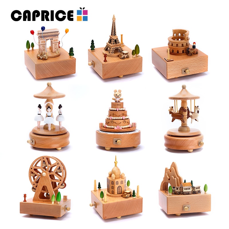 Wood Music Box Caja Musical Wooden Boxes Girls Clockwork Craft Free Engraved Birthday Home Decoration Accessories YYH-MZ