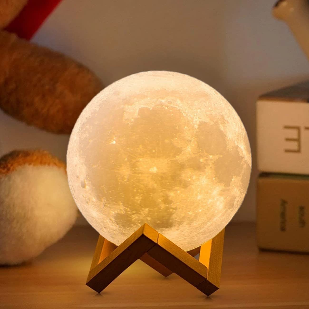 lámpara de Luna recargable con impresión 3D, luz LED nocturna, Interruptor táctil , luz de luna para decoración de dormitorio, de cumpleaños