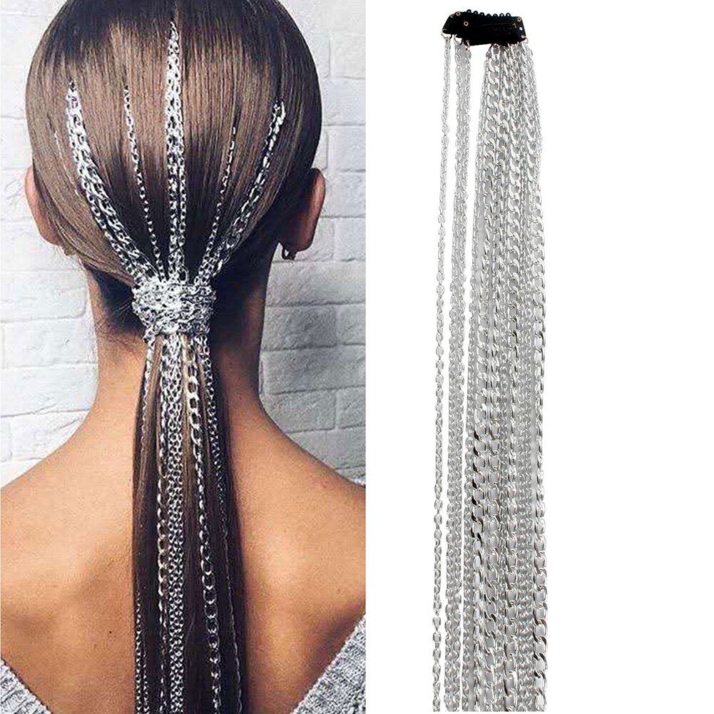 Bling Metal Style Ponytail Long Tassel Chain Hair Accessories Clip Bridal Wedding Prom Hair Extensions Accessories