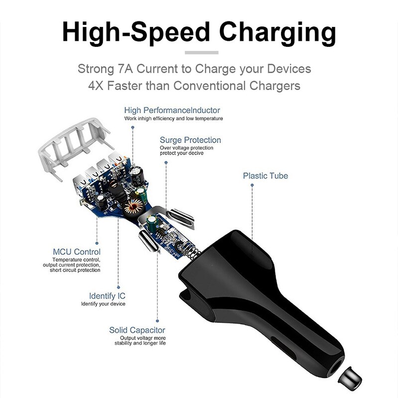 Usb-autoladegerät mit 4 anschlüssen,  qc 3.0 zigarettenanzünder-adapter 3.1a kompatibel mit iphone 13 pro, xr, xs max , 12 und 11 ipad galaxy