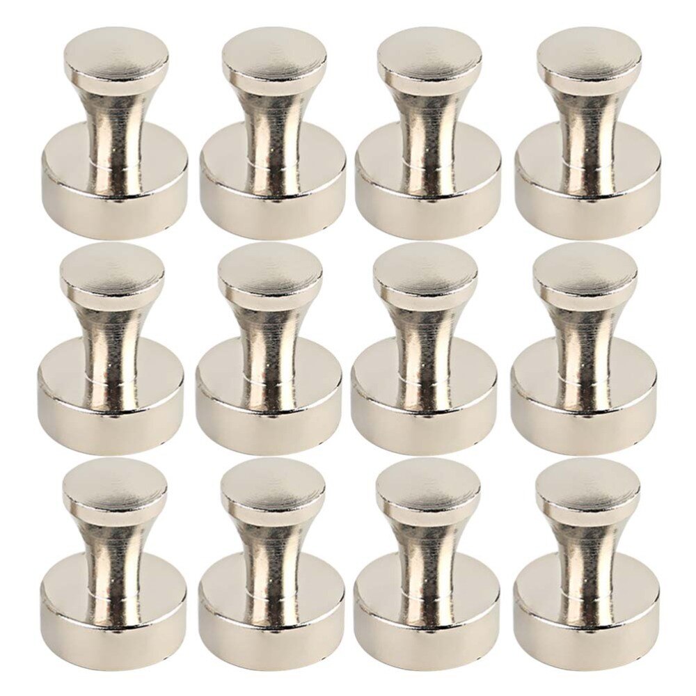 12 Pcs Steel Magnetic Push Silver Color Nickel-Plated Fridge Kitchen Magnets Locker Cool Multiuse Dry Erase Whiteboard Magnets
