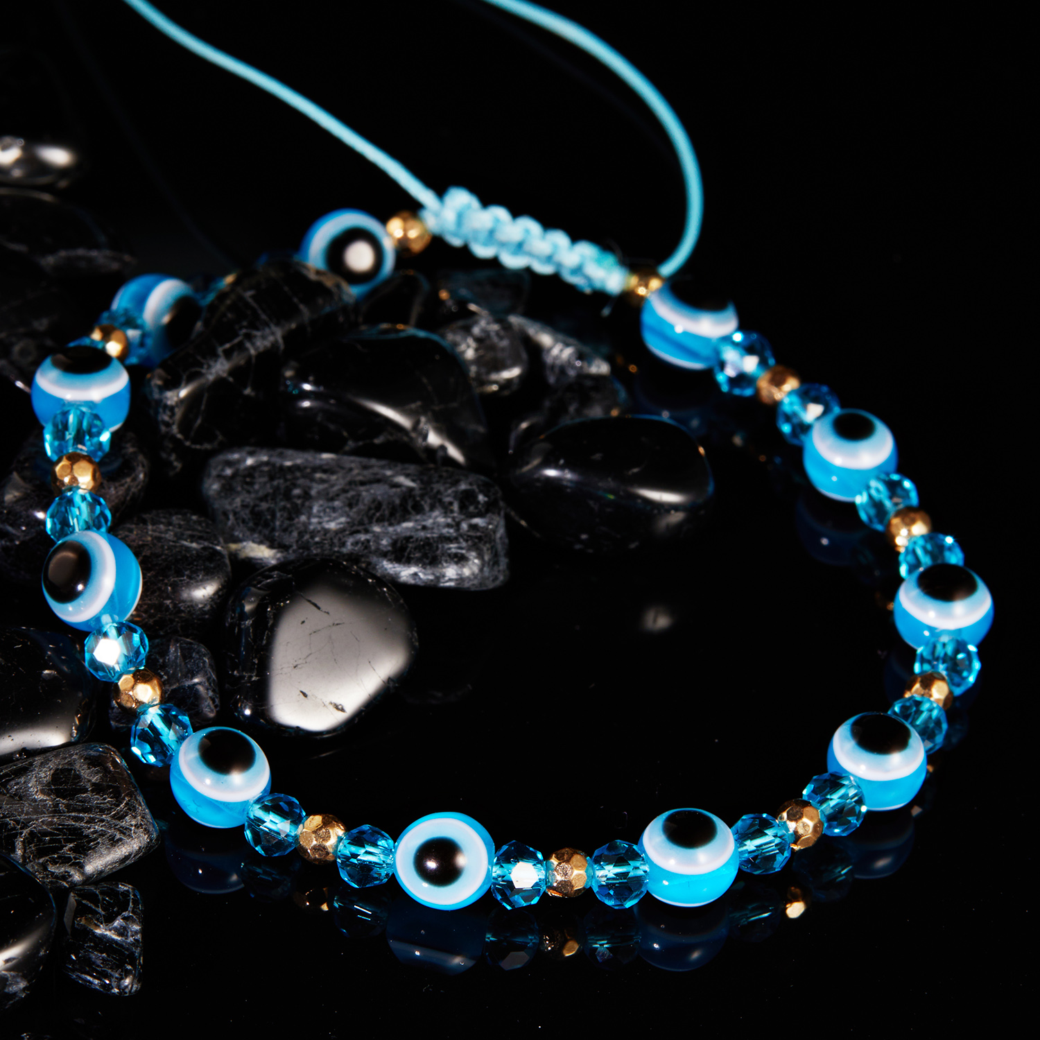 Pulseras turcas contra el mal de ojo, pulsera de cuentas de cristal coloridas para hombres y mujeres, joyería con dije de cuerda trenzada hecha a mano: Oro oscuro
