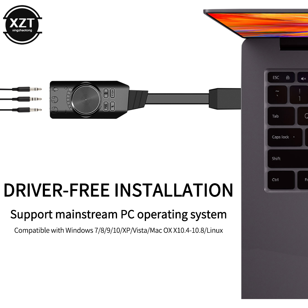 7.1 Channel Sound Card USB Audio Interface Headphone Adapter Soundcard Gaming Soundcard for Mic Speaker Laptop PC