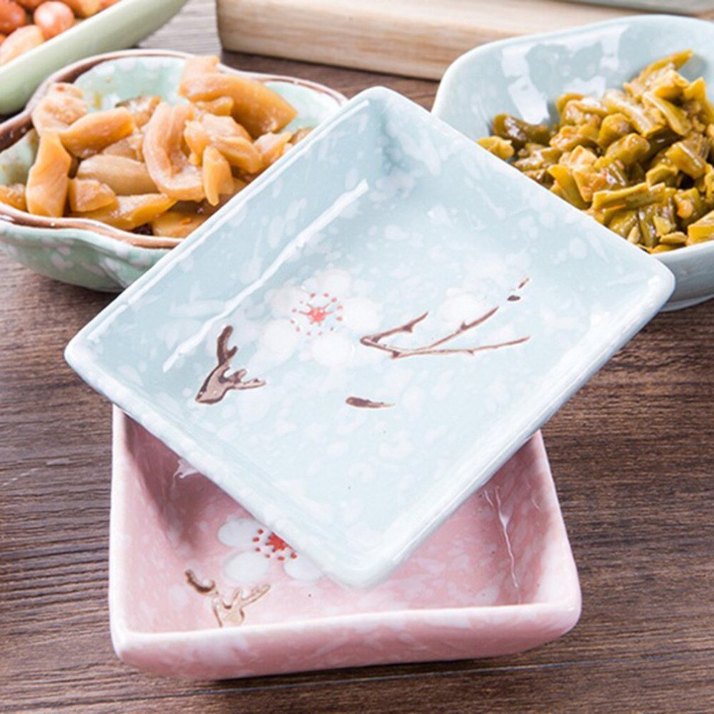 Japanese-Style 3 Colors Snowflake Glaze Hexagonal Circular Ceramic Plum-Shaped Ceramic Dish Sauce Dish Kitchen Supplies