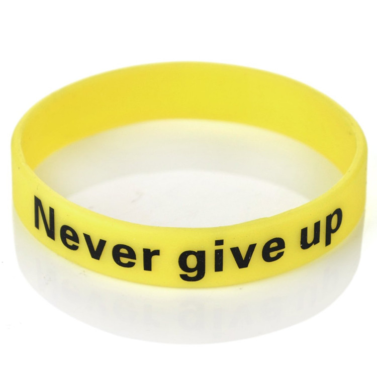 1pc mænd mand kvinder kvinde unisex ét liv én chance giv aldrig op jeg lover motivation sport silikonegummi armbånd armbånd: Rose guld farve