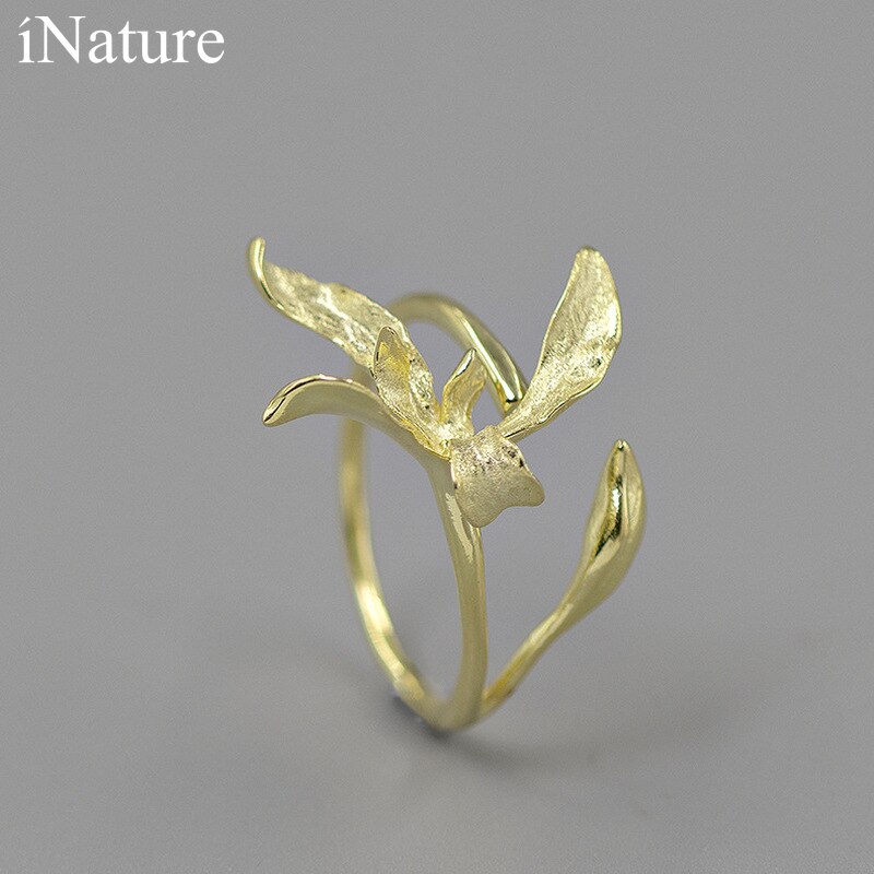 INATURE 925 Sterling Silver Orchid Flower Rings for Women Adjustable Opening Ring Jewelry
