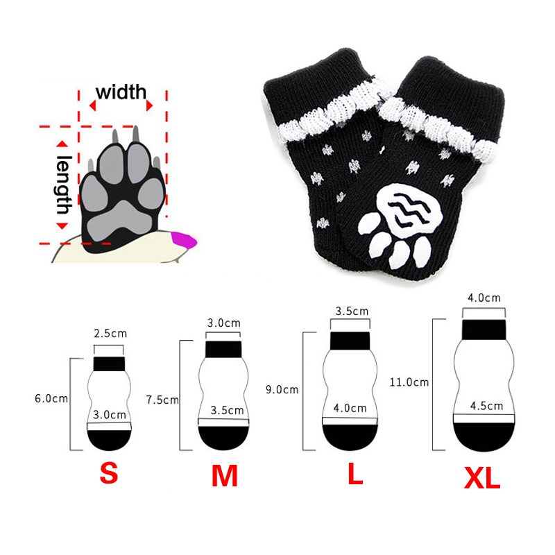 Chaussettes tricotées chaudes pour animaux de compagnie, 4 pièces, pour chiens et chats, intérieur, épais et doux, en coton, antidérapantes, fournitures pour animaux de compagnie