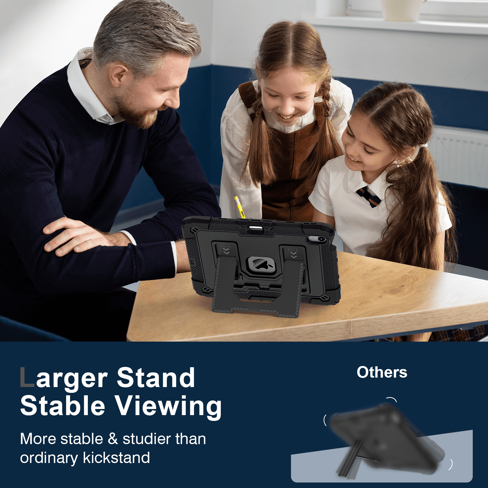 Tabletcover til ipad air 4 5 6th , roterende håndtag, stativ med pennebakke, stødsikkert, robust cover, sikker, giftfri, blød silikone