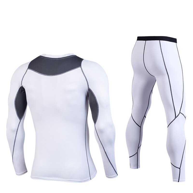 Mannen Lange Mouw T-shirt + Broek 2 PCS Compressie Joggingpakken Fitness Kleding Gym Running Set Workout Sport atletiek Uniform
